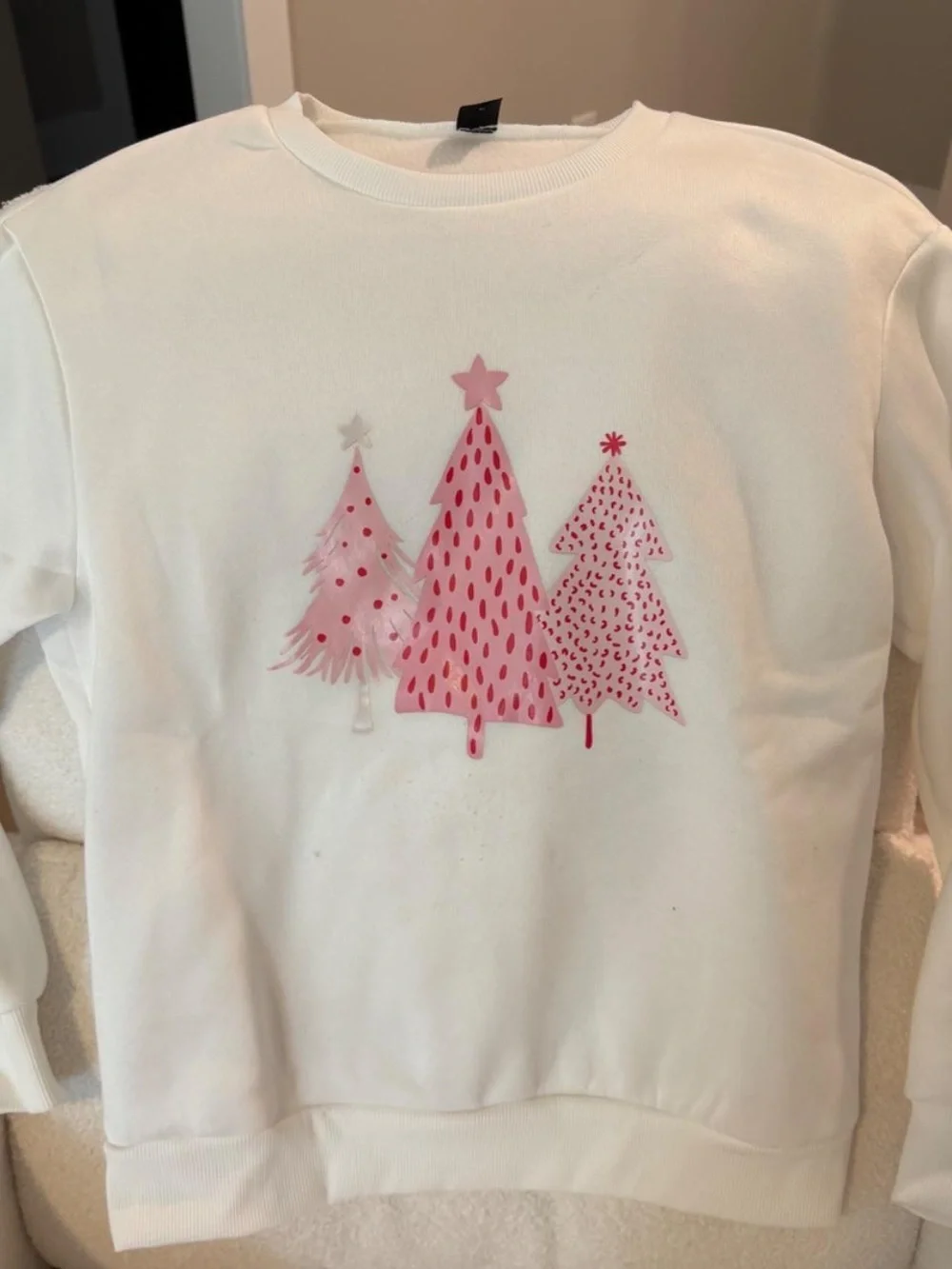 Women’s Cream Crewneck Sweatshirt with Pink Tree Motif